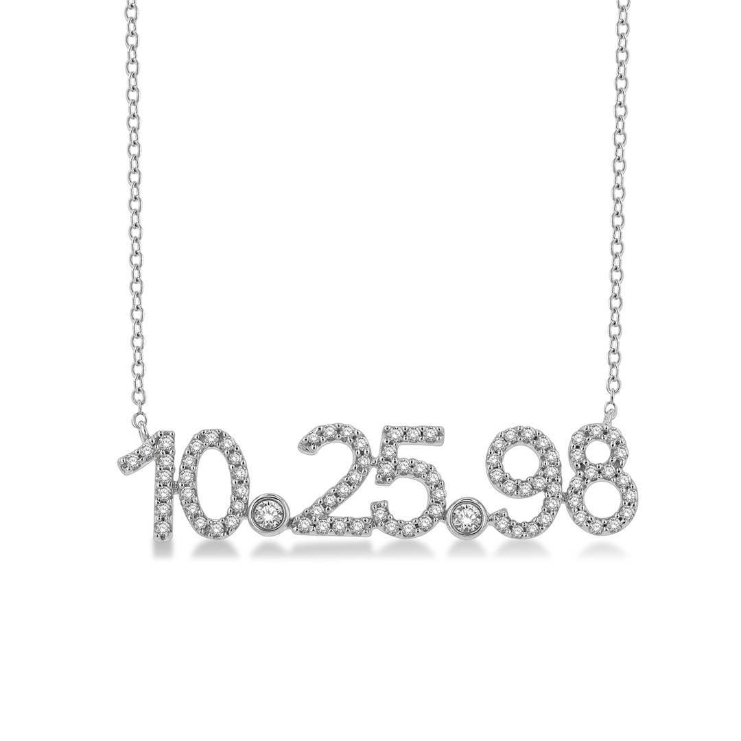 14k White Gold Custom Date Diamond Necklace