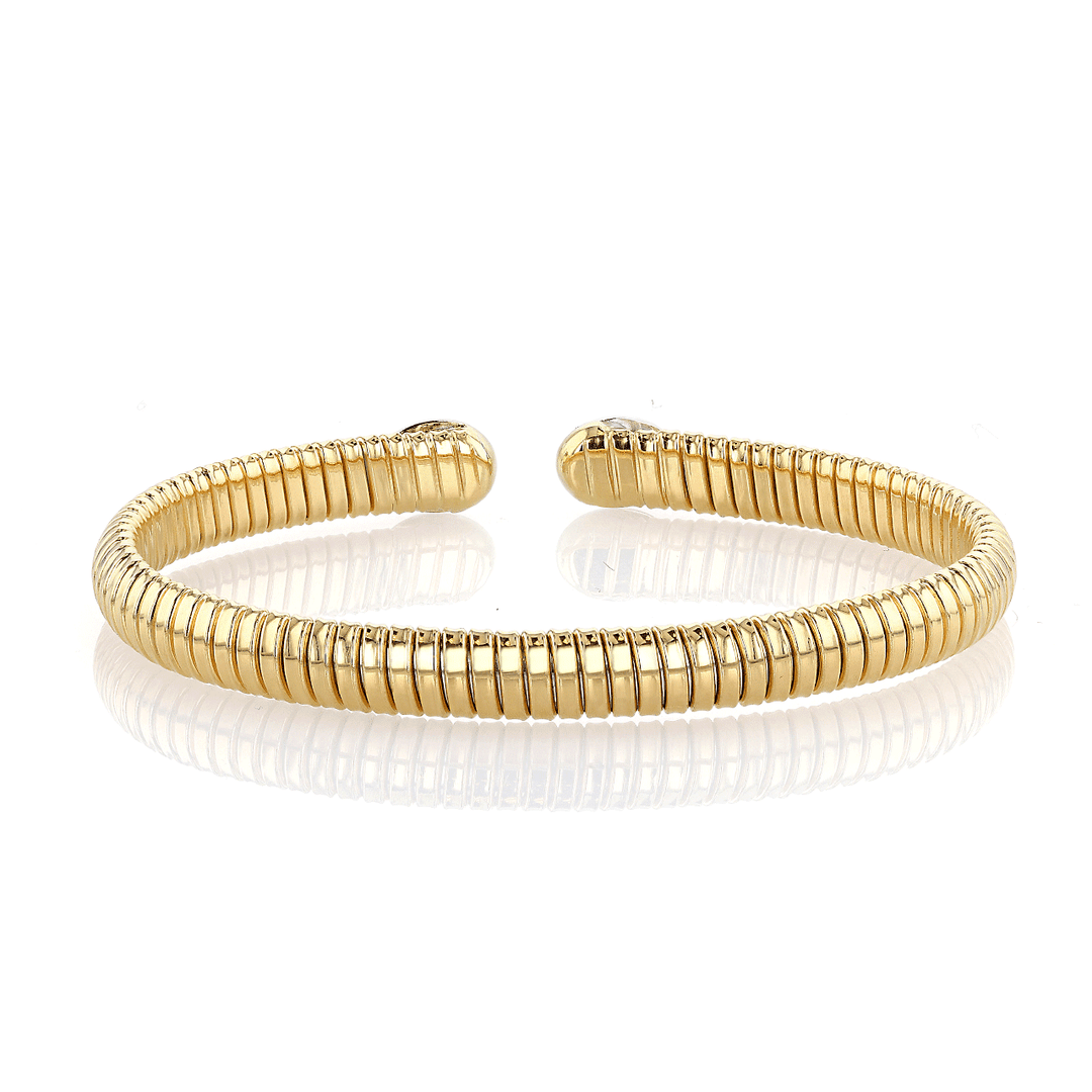 Hamilton 1970's Collection 18k Yellow Gold and 0.19 Total Weight Diamond Mother of Pearl Woven Cobra Bracelet