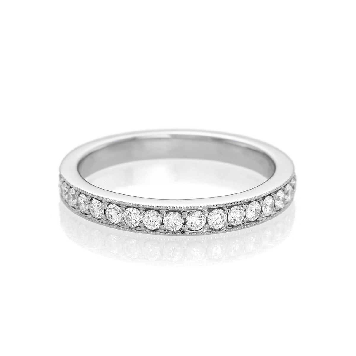 Hamilton Cherish Collection 18k White Gold and 0.33 Total Weight Diamond 1/2 Way Milgrain Bead Set Wedding Band