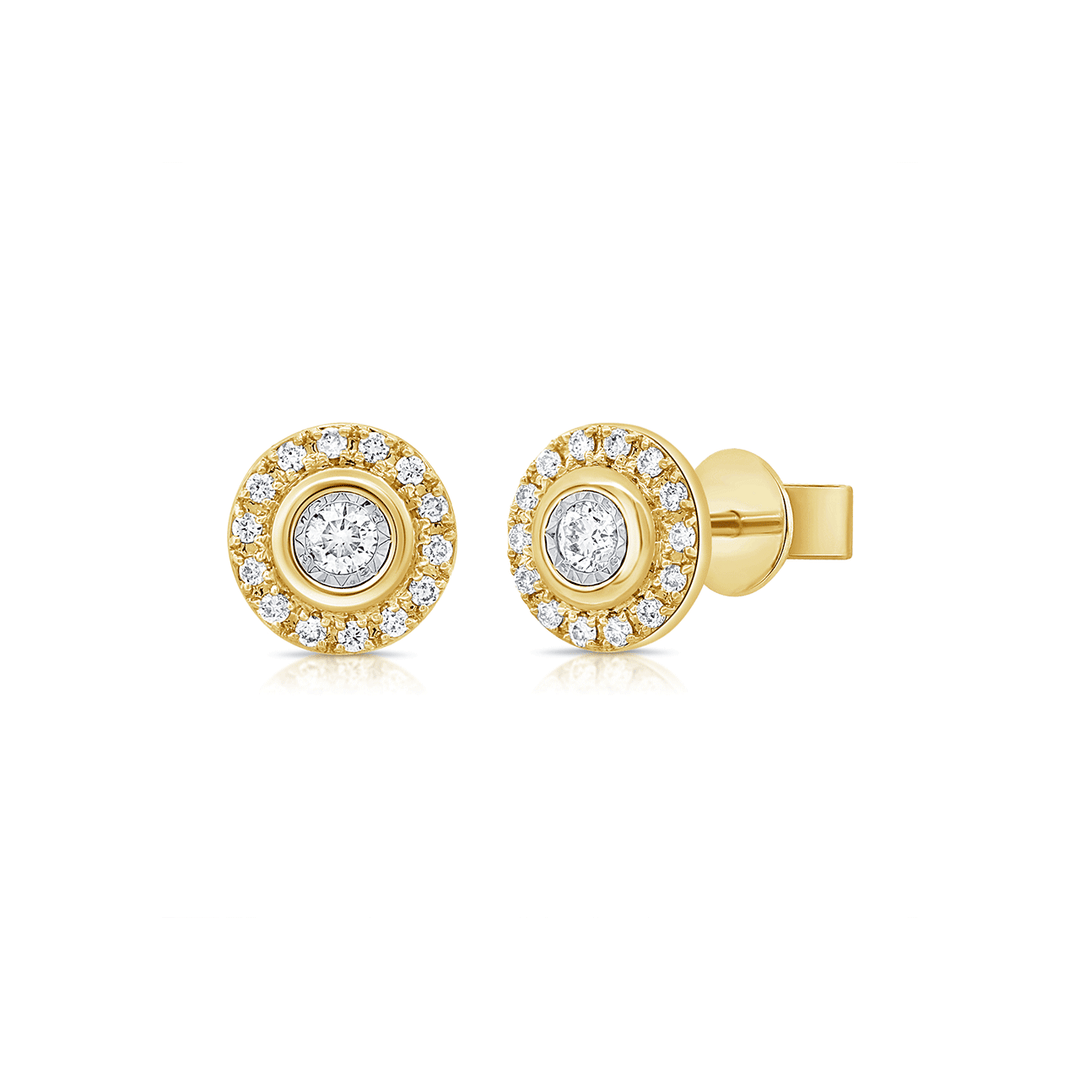 14k Yellow Gold and 0.22 Total Weight halo Diamond Studs