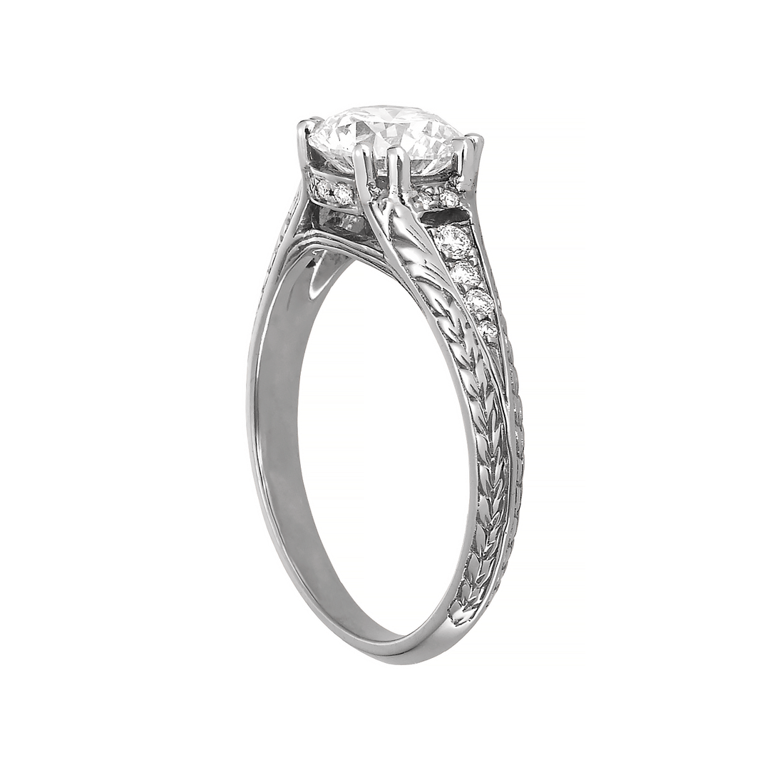 1912 18k White Gold and Diamond Engagement Mounting Ring