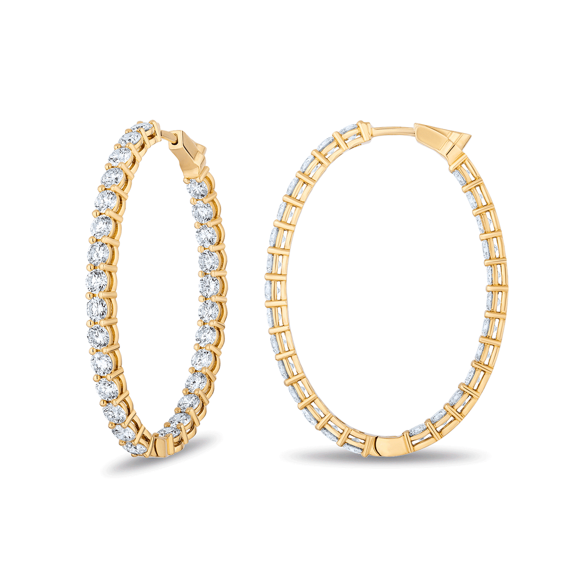 18k Yellow Gold and Diamond 6.75 Total Weight Oval 42mm In and Out Hoops