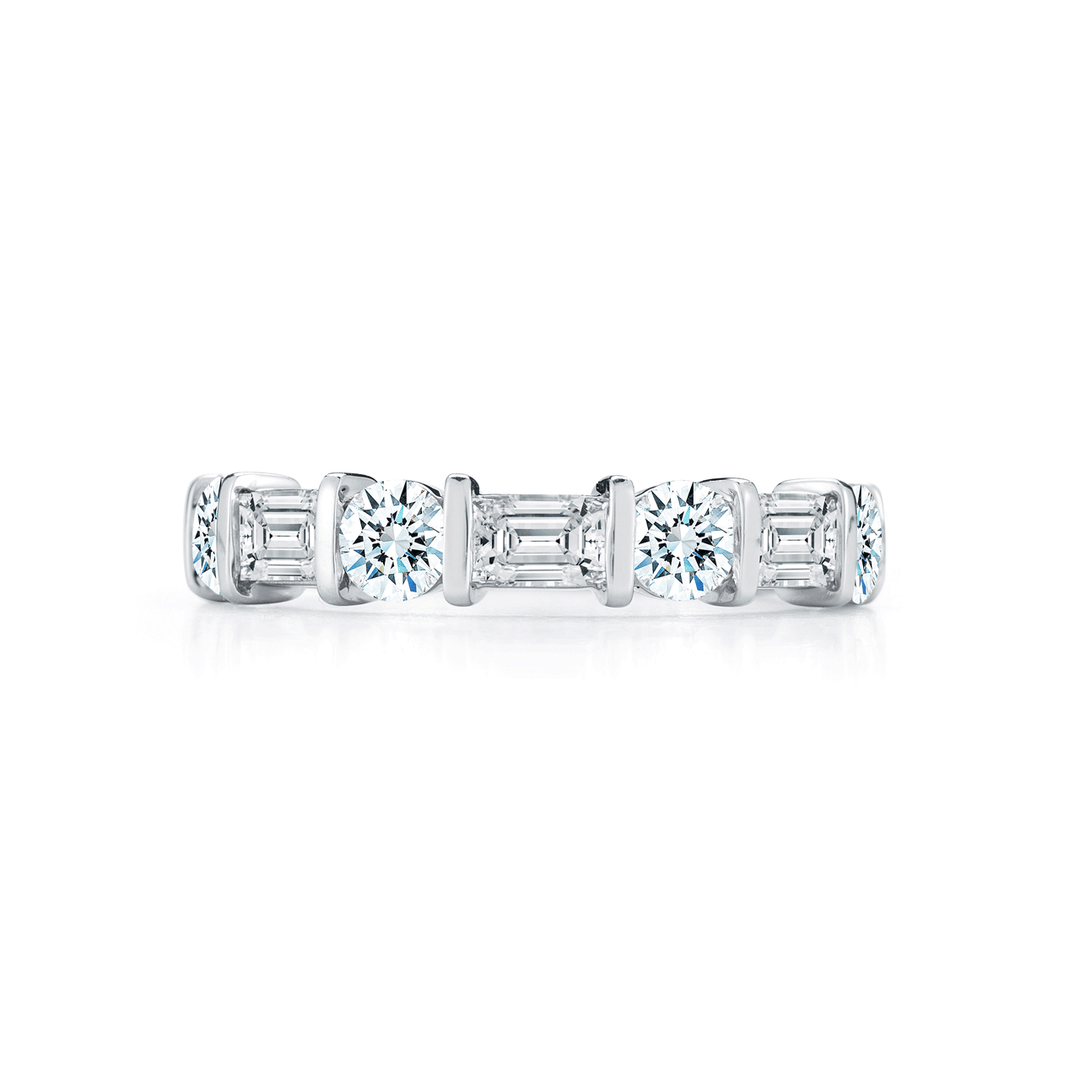 Platinum Round and Baguette 1.77 Total Weight Diamond Band Ring