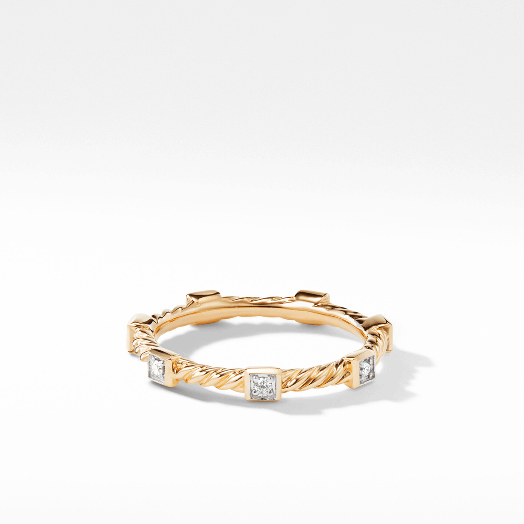 David Yurman Cable Collectibles Stack Ring in 18k Yellow Gold with Diamonds