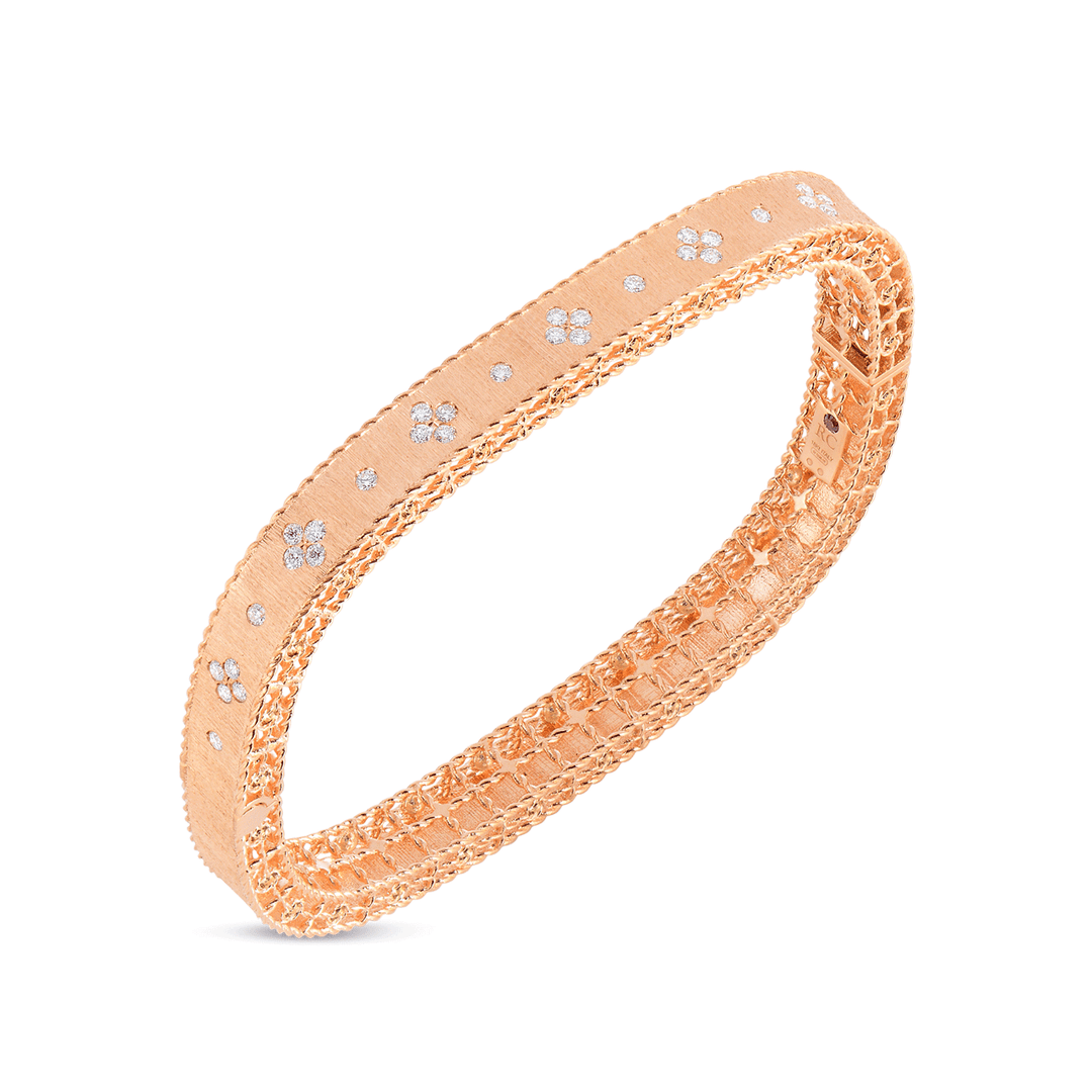 Roberto Coin Princess 18k Rose Gold and Diamond Bangle Bracelet