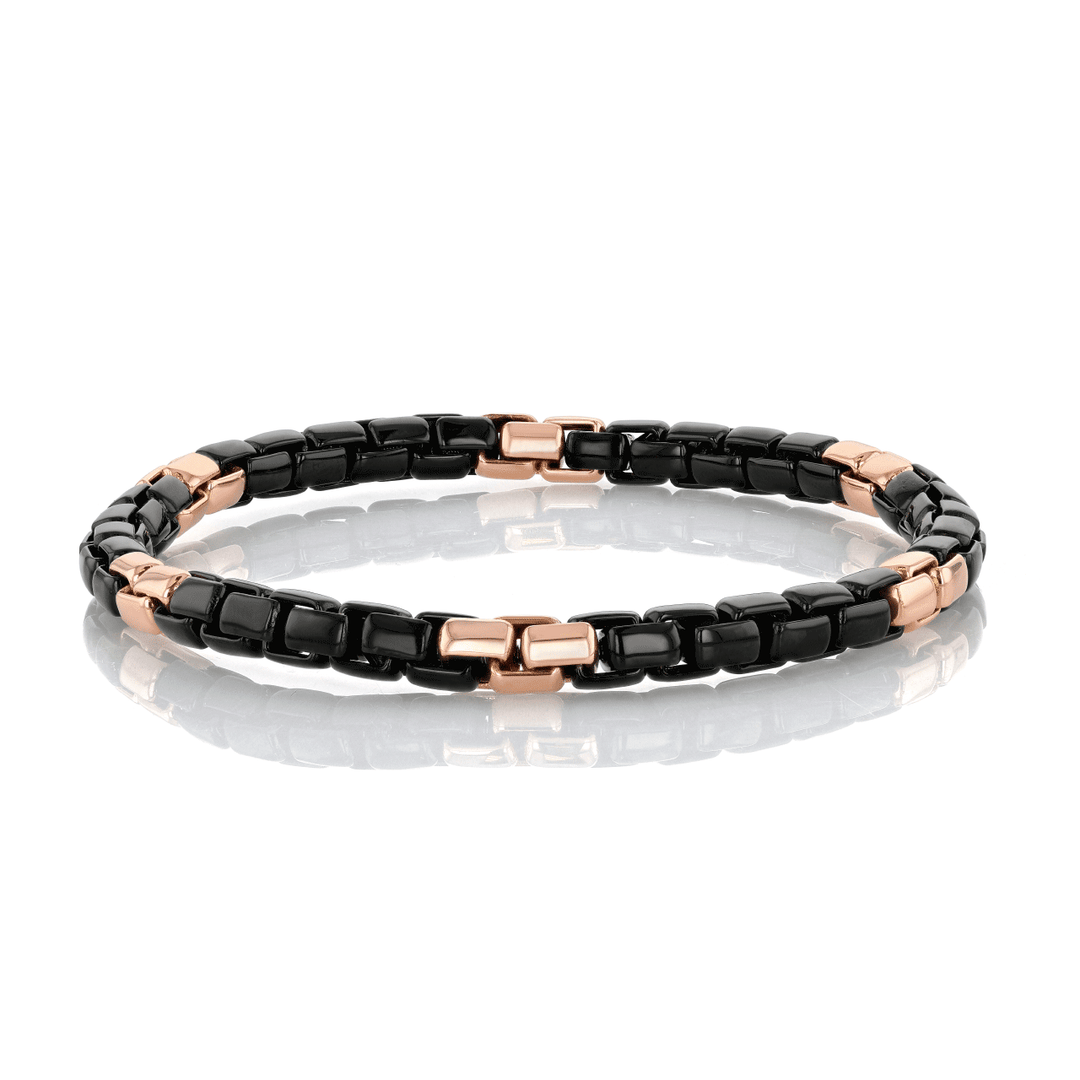 Hamilton Men's Collection 18k Rose Gold and Black Rhodium 5.8mm Round Link Flex Bracelet