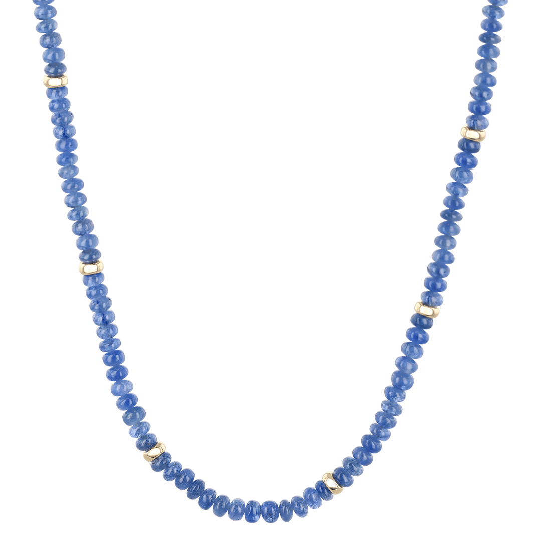 14k Yellow Gold and Blue Sapphire Beaded 18 Inch Necklace