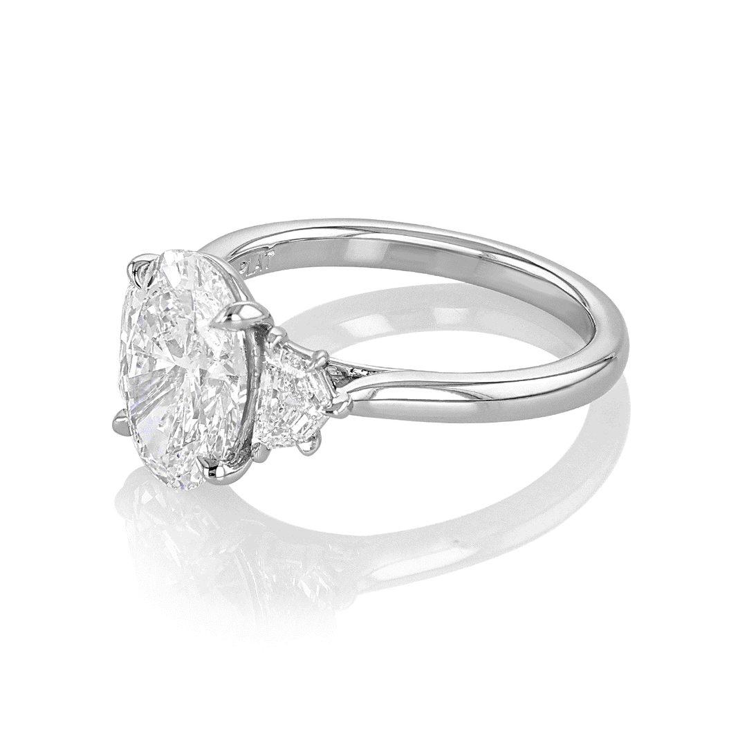 Hamilton Origin Platinum and 2.52 Total Weight Oval Diamond Three Stone Engagement Ring