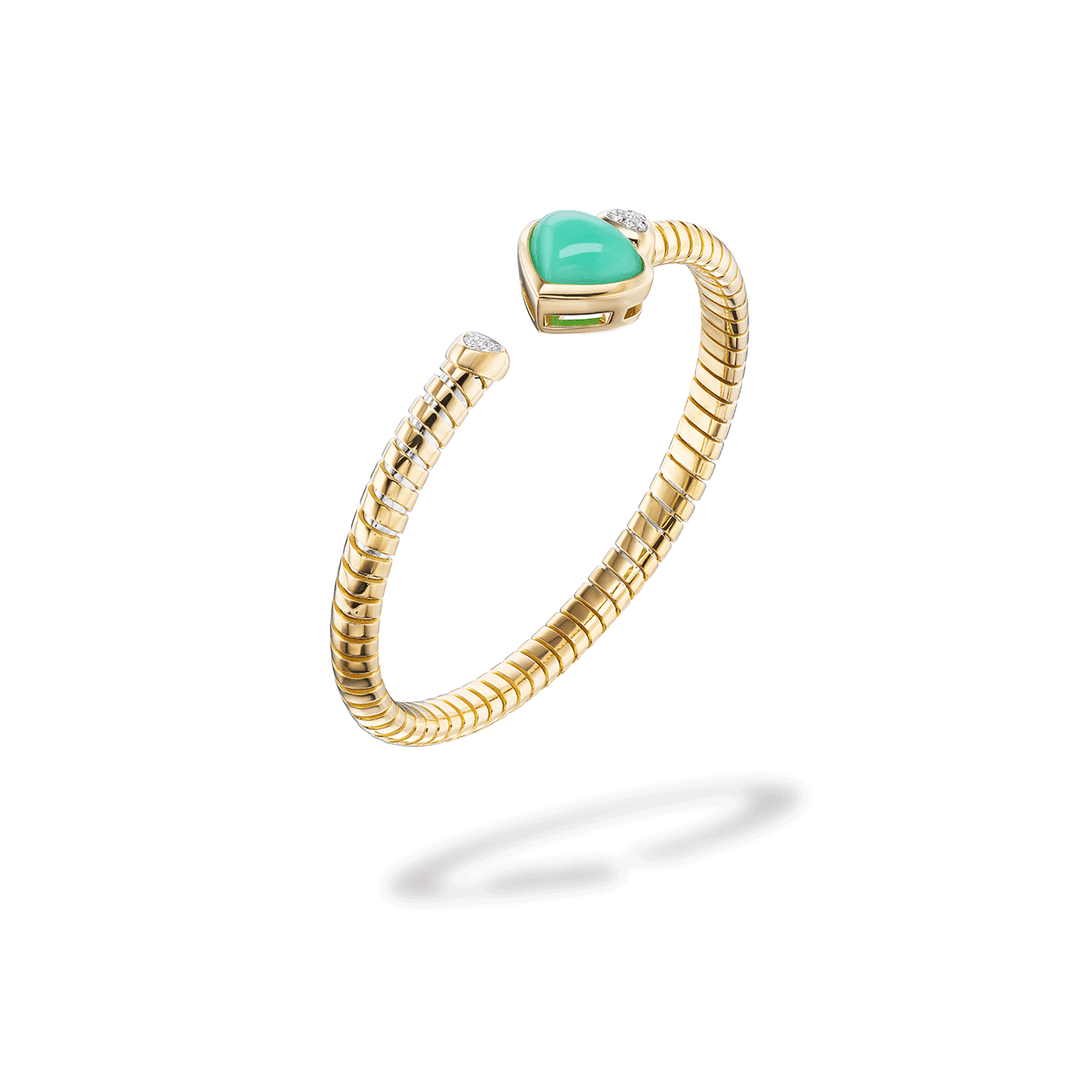 Marina B Trisola 18k Yellow Gold Chrysoprase and Diamond Bangle