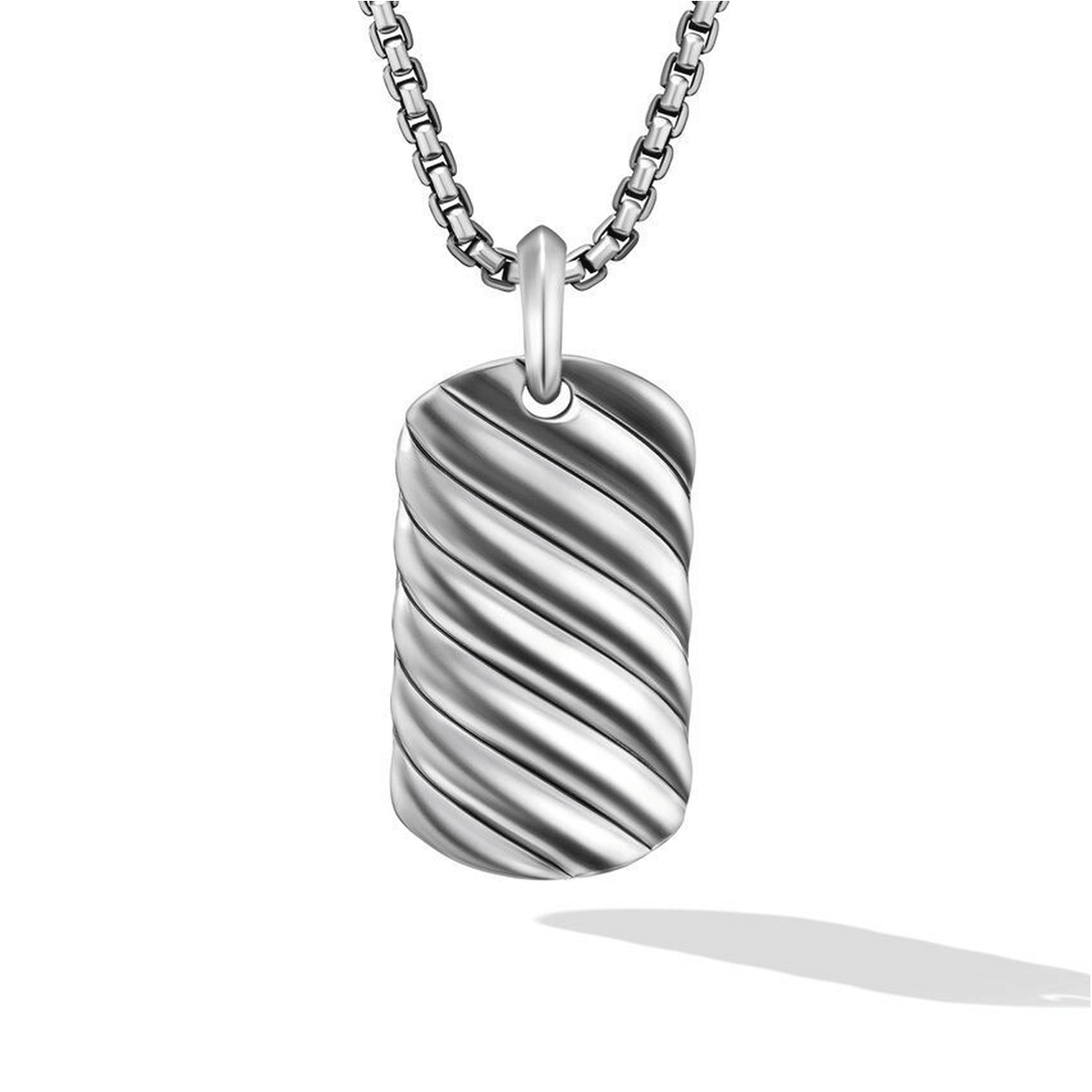 David Yurman Sculpted Cable Tag in Sterling Silver, 35mm