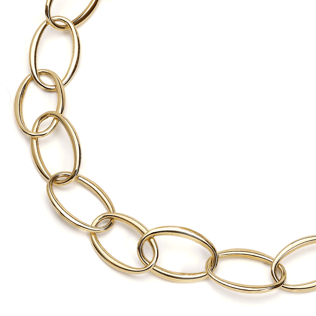 18k Yellow Gold 18 Inch Serif Oval Link Necklace