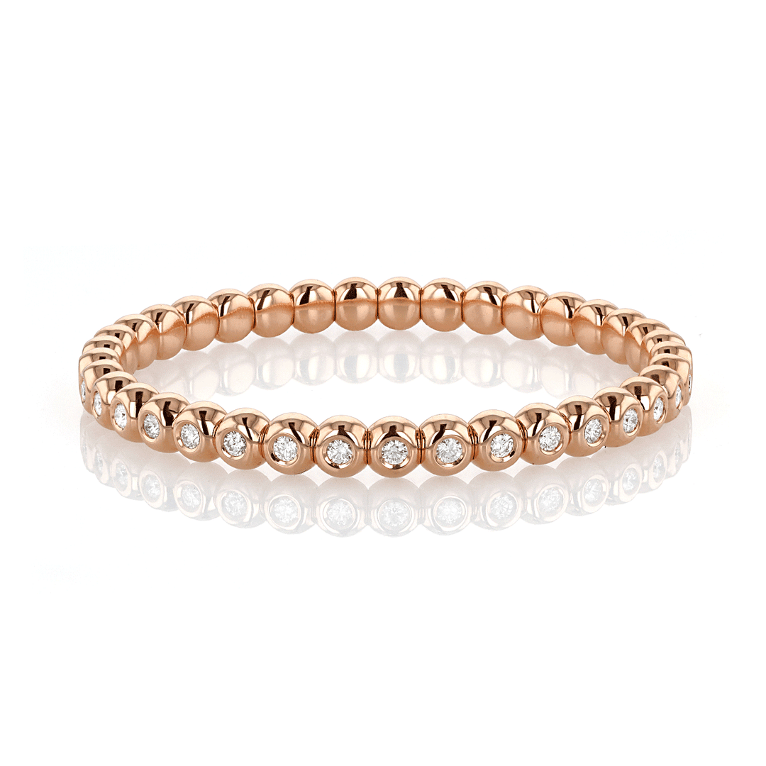 18k Rose Gold and 1.85 Total Weight Diamond Bezel Stretch Bracelet
