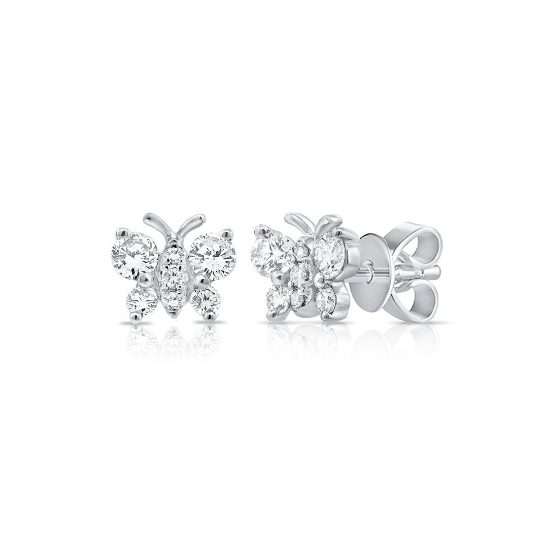 14k White Gold .48 Total Weight Diamond Mini Butterfly Studs