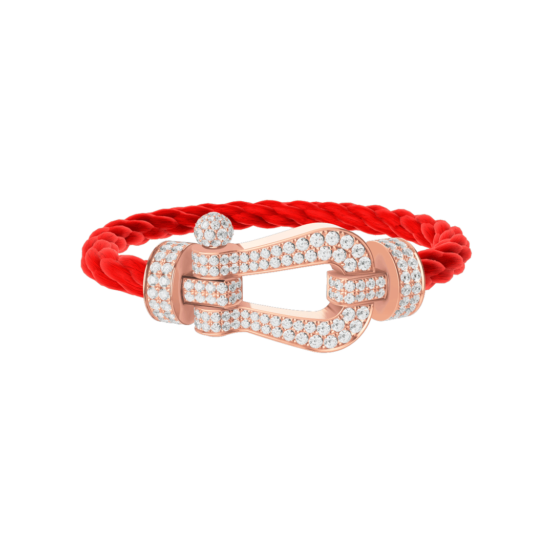 FRED Force 10 Red Cable with 18k Rose Gold Extra LG Full Pave Diamond Buckle, Exclusively at Hamilton Jewelers