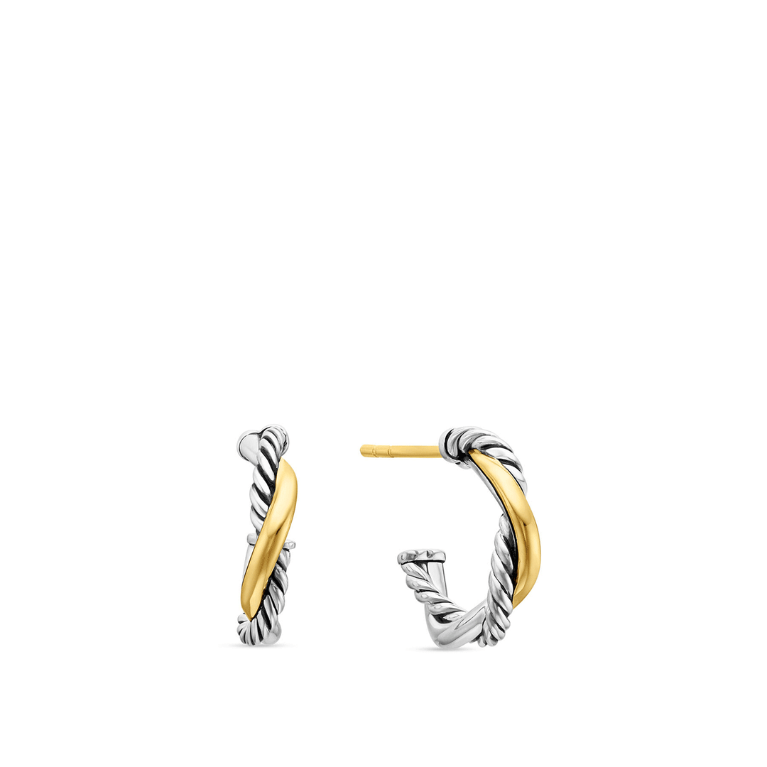 David Yurman Petite Infinity Huggie Hoop Earrings Sterling Silver with 14k Yellow Gold, 3mm