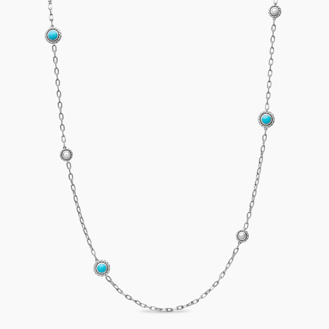 David Yurman Pearl Classics Station Chain Necklace Sterling Silver with Turquoise, 4mm