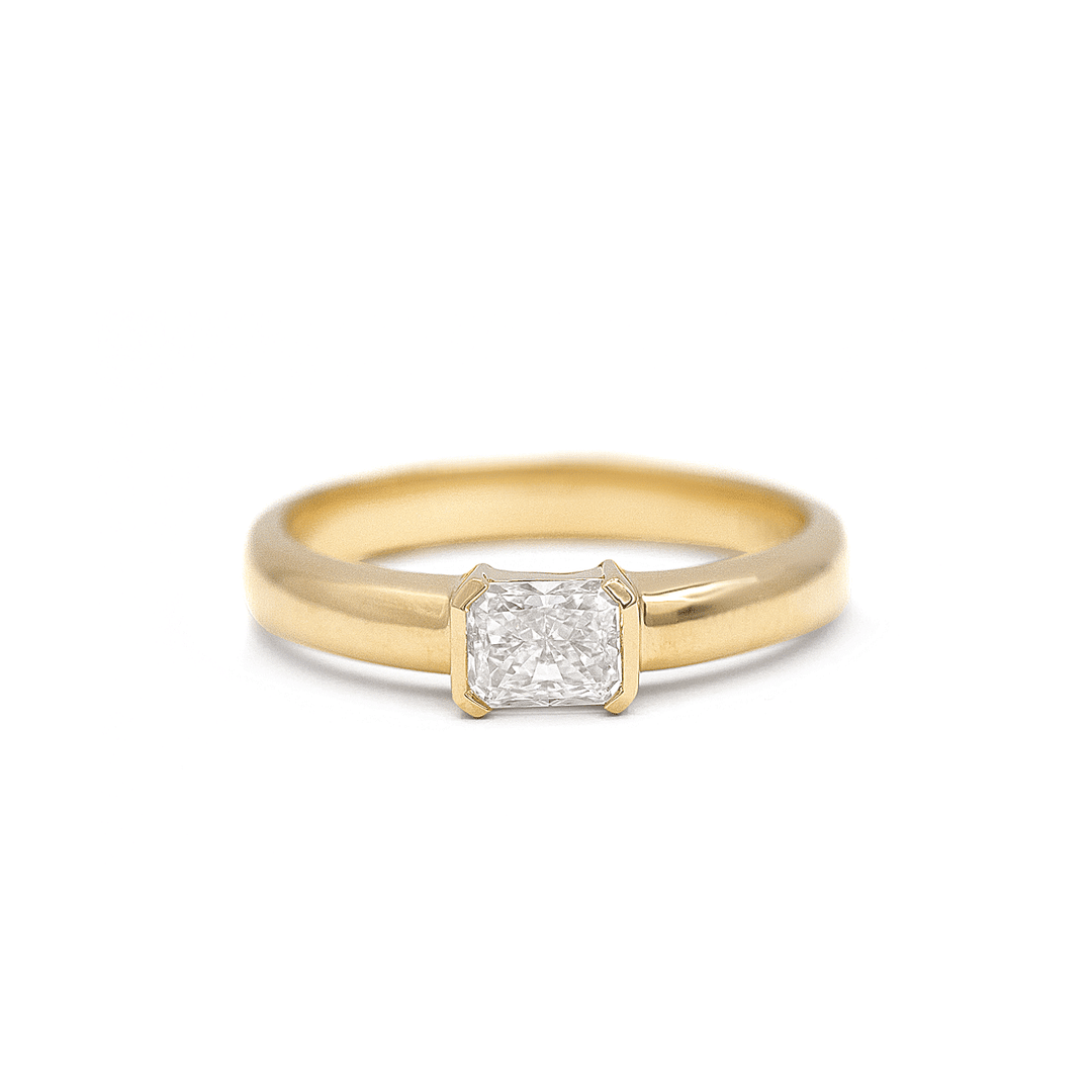 18k Yellow Gold and .50 Total Weight Radiant Cut Diamond Ring