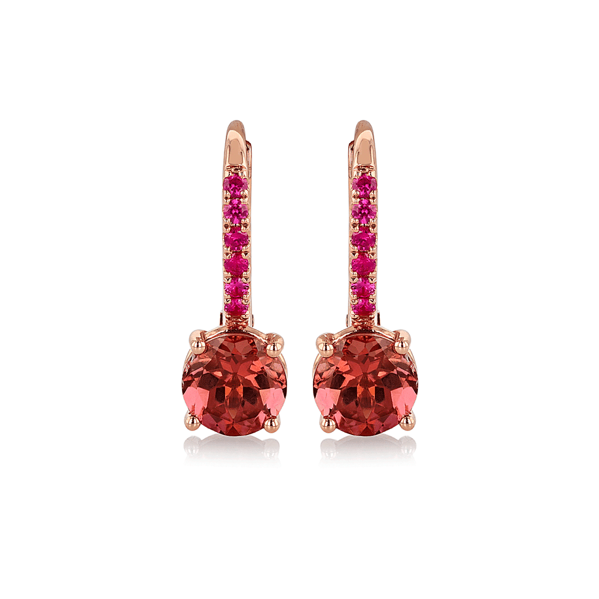 Hamilton Facet Collection 18k Rose Gold and 1.80 Total Weight Pink Tourmaline Ruby Earrings