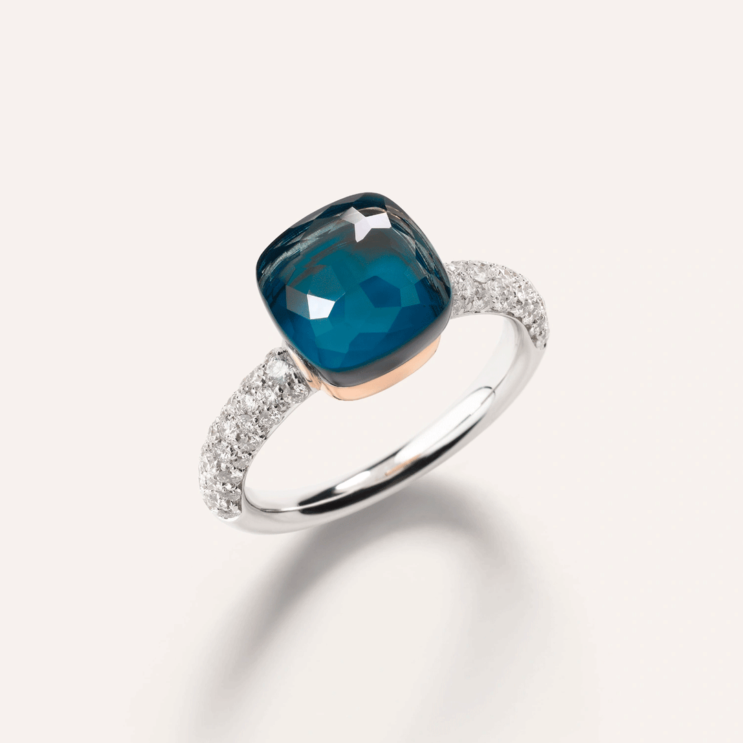 Pomellato Nudo Classic 18k Rose and White Gold Blue Topaz Turquoise Ring