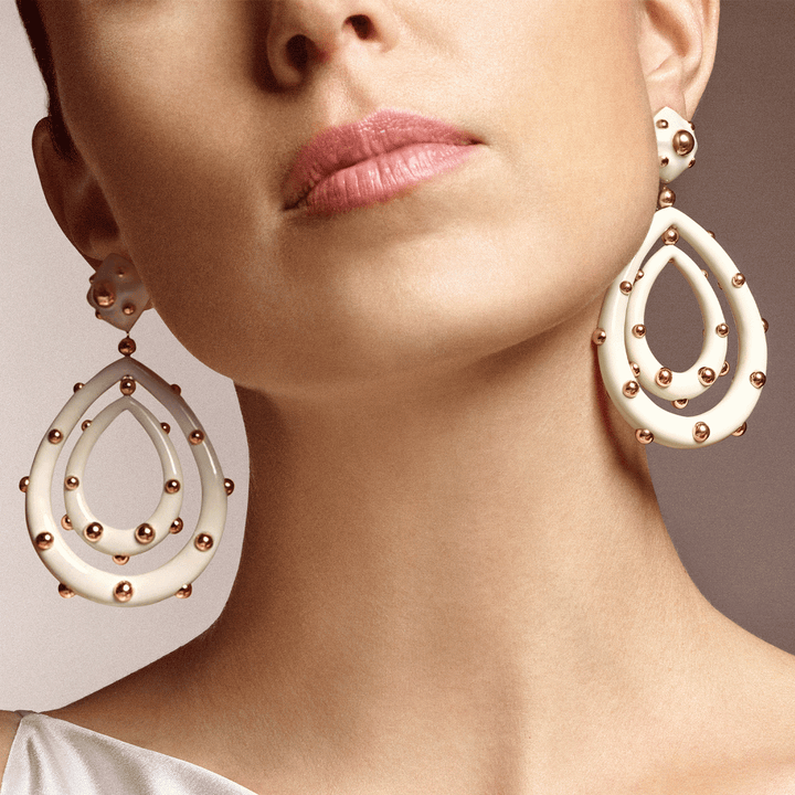 Giorgio B Goccia 18k Rose Gold and Ivory Enamel Earrings