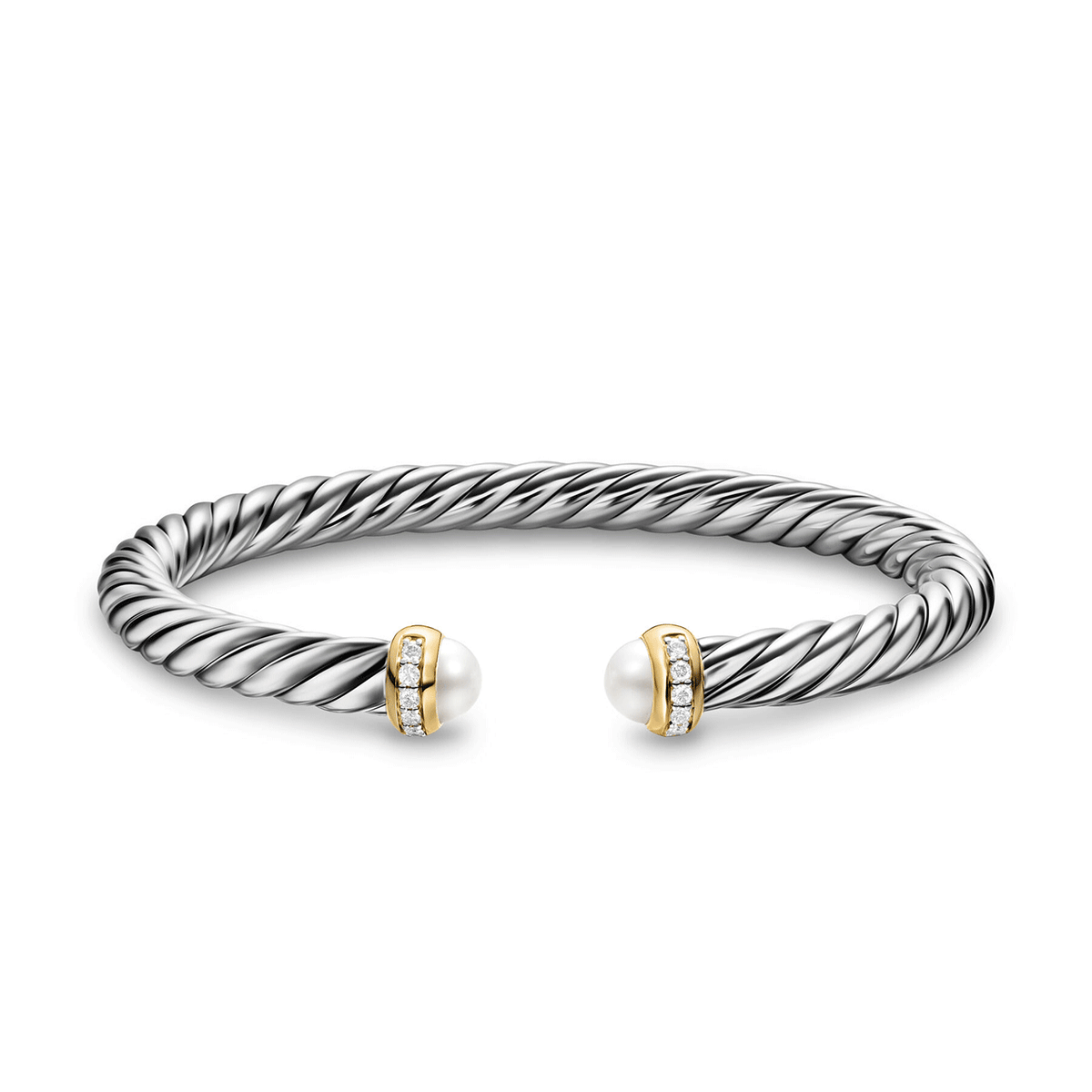 David Yurman Sterling Silver with 14K Yellow Gold, Pearls and Diamonds, 6mm Cable Flex® Bracelet