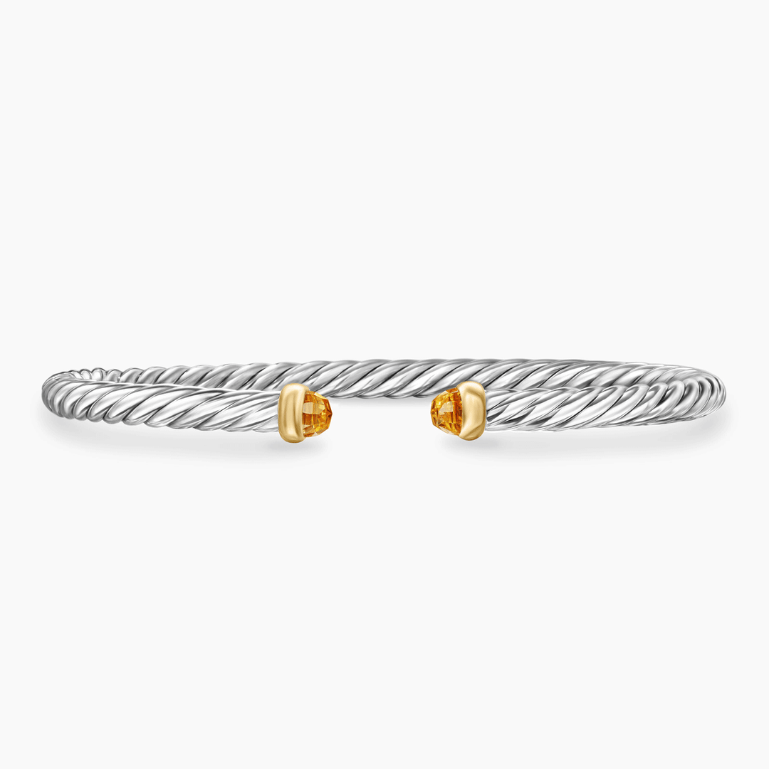 David Yurman Cable Flex Bracelet Sterling Silver with 14k Yellow Gold and Citrine, 4mm