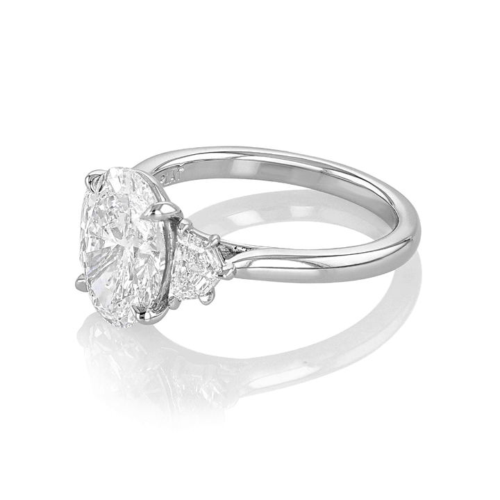 Hamilton Origin Platinum and 2.52 Total Weight Oval Diamond Three Stone Engagement Ring