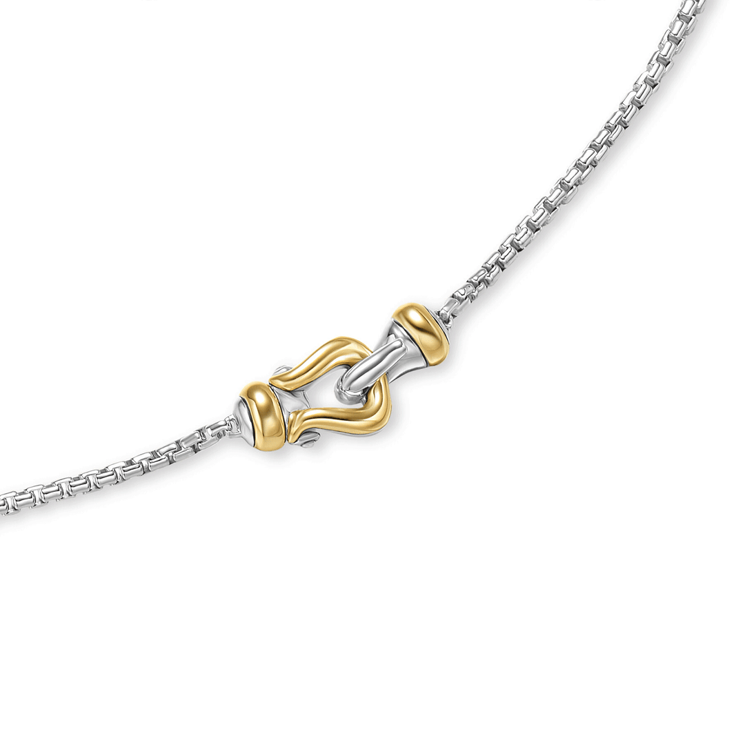 David Yurman Petite Buckle Necklace Sterling Silver with 14K Yellow Gold 16.2mm