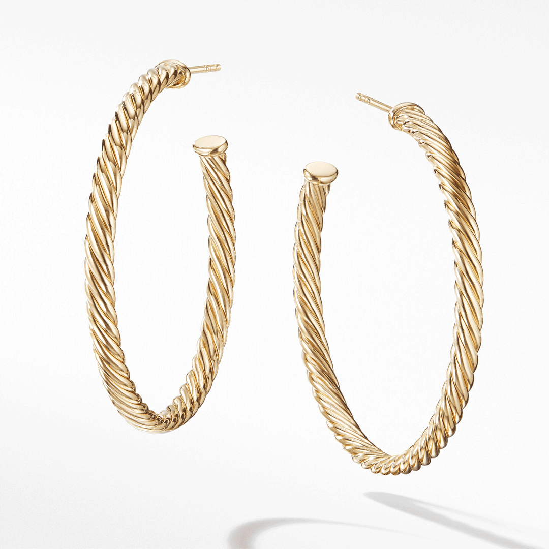 David Yurman Cablespira Hoop Earrings in 18k Yellow Gold,1.5"