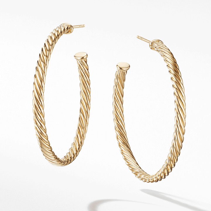 David Yurman Cablespira Hoop Earrings in 18k Yellow Gold,1.5"