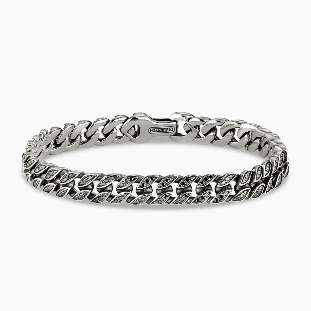 David Yurman Curb Chain Bracelet Sterling Silver with Black Diamonds, 8mm