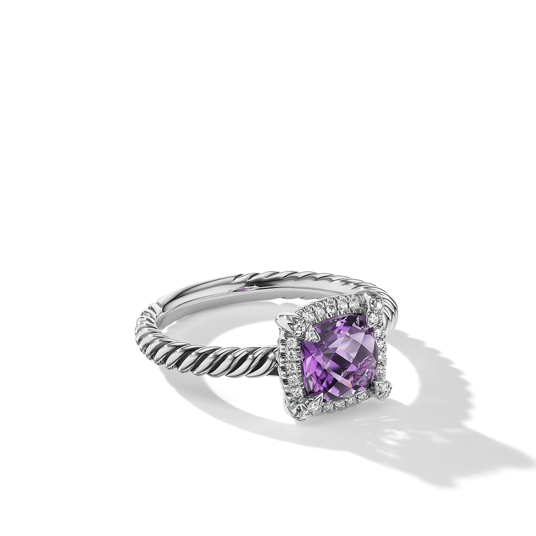 David Yurman Petite Chatelaine® Pavé Bezel Ring with Amethyst and Diamonds