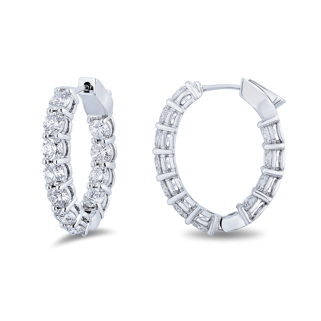 18k White Gold and 4.51 Total Weight Diamond Oval Hoops