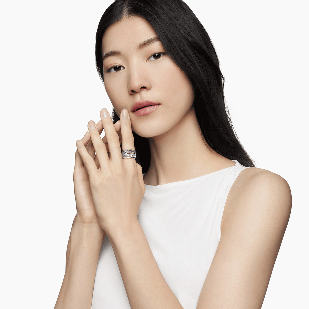 David Yurman Double X Crossover Ring with Diamonds,SZ6