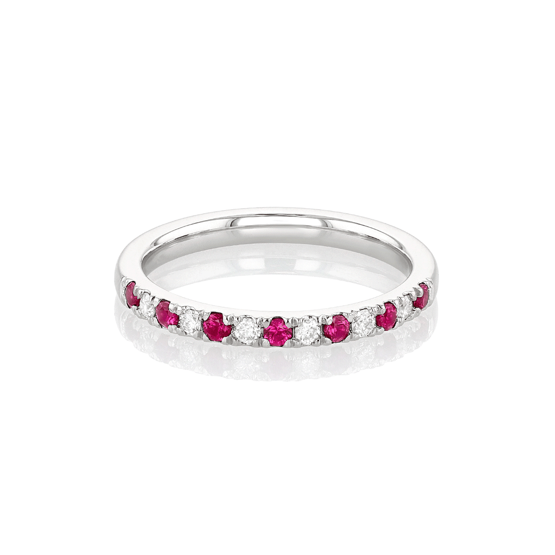 Lisette Platinum Diamond and .14 Total Weight Ruby Half Way Band