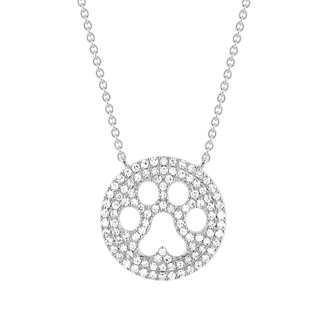 14k White Gold and Diamond .22 Total Weight Paw Print Pendant