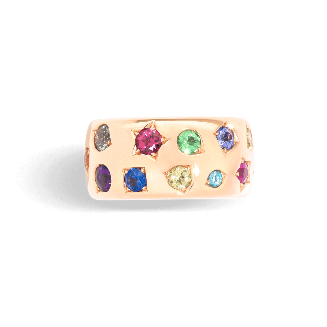 Pomellato Iconica 18k Rose Gold and Multistone Wide Ring