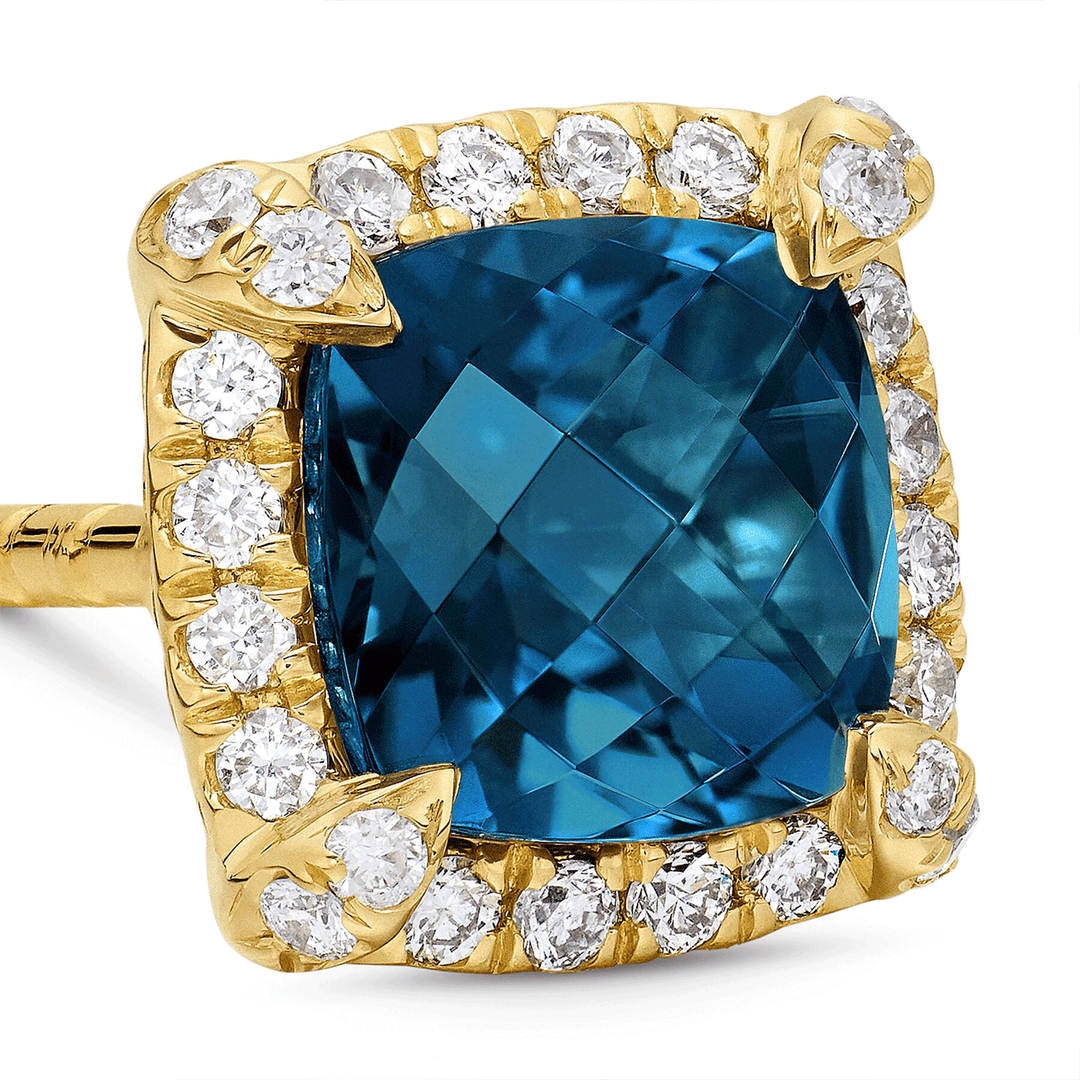David Yurman Petite Chatelaine Pavé Bezel Stud Earrings in 18k Yellow Gold with Hampton Blue Topaz