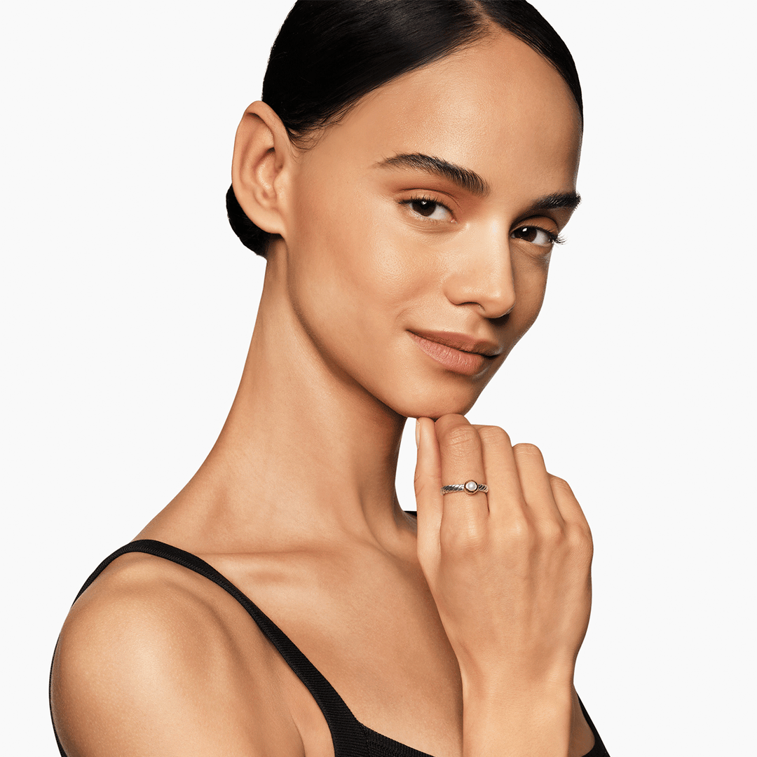 David Yurman Petite Cable Ring Sterling Silver with 14k Yellow Gold and Pearl, 2.8mm