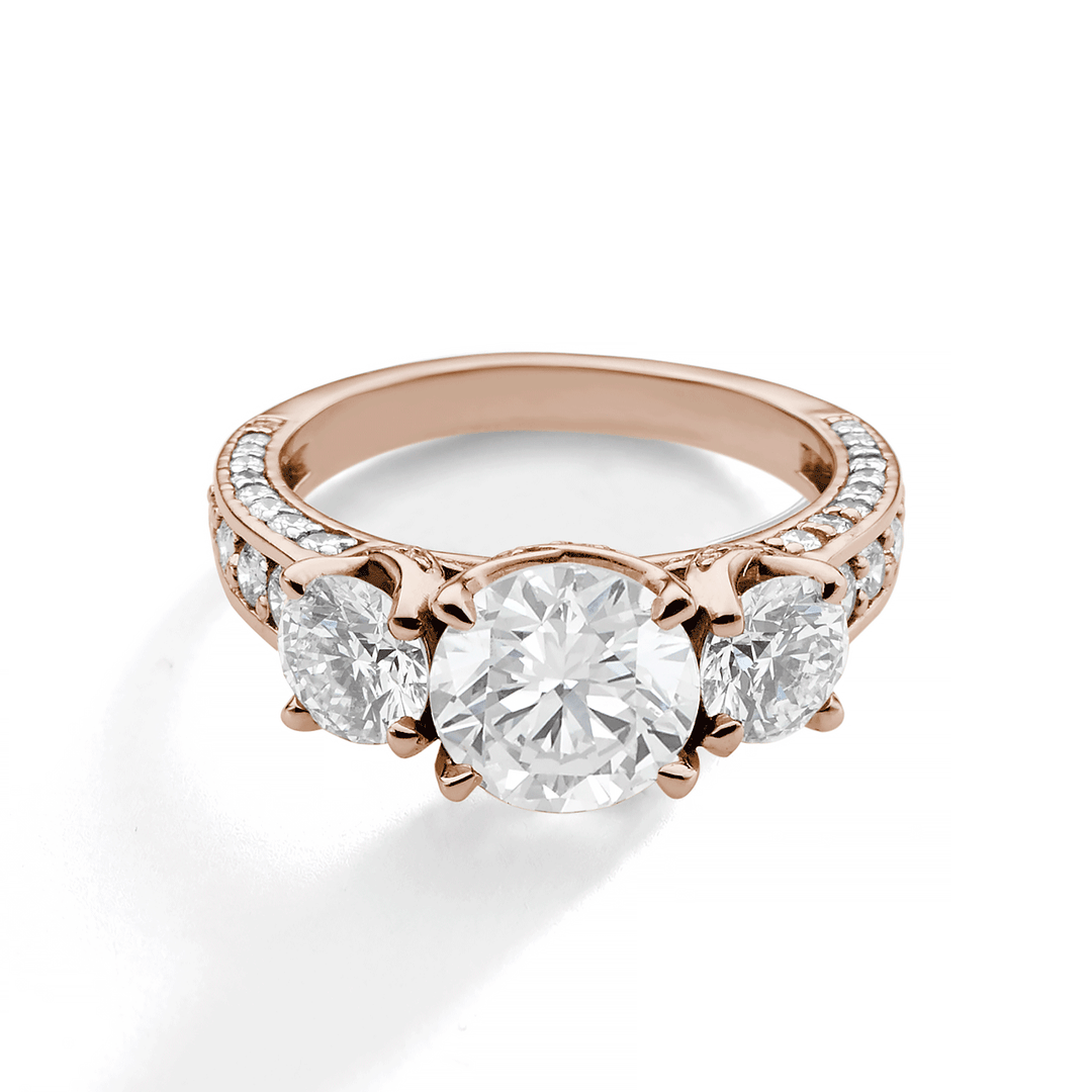 1912 3 Stone 18k Rose Gold and Diamond Engagement Mounting Ring