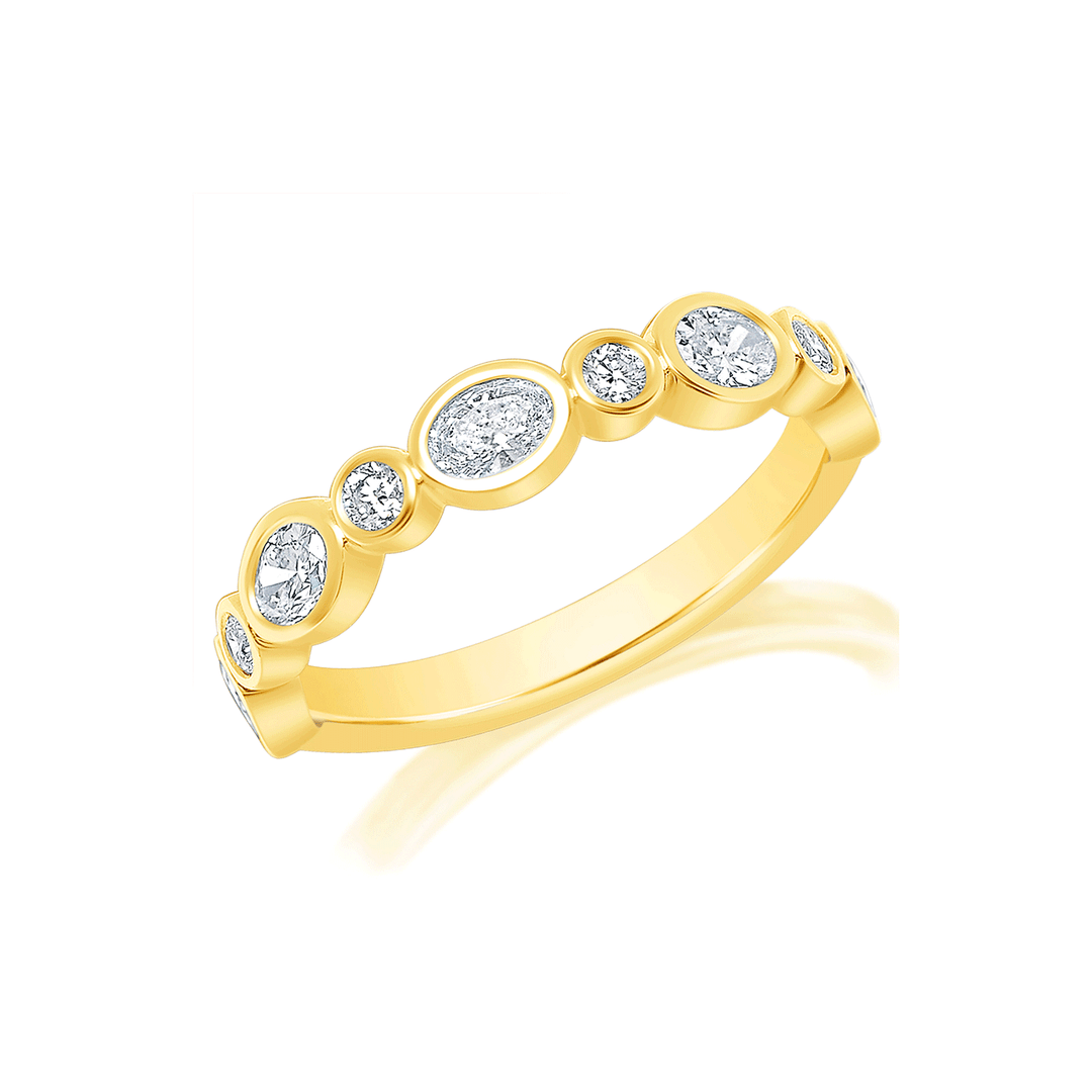 18k Yellow Gold and .87 Total Weight Diamond Alternating Band