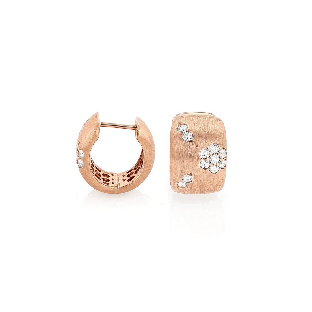 Hamilton Fleur 18k Rose Gold and .31 Total Weight Diamond Huggies