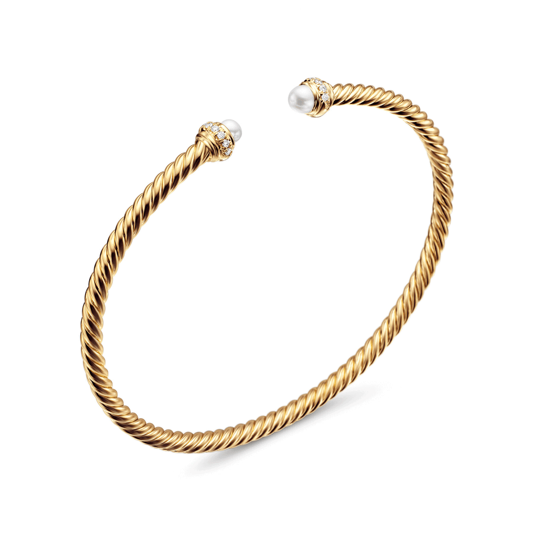 David Yurman Cable Spira Bracelet in 18k Yellow Gold with Pearls and Diamonds