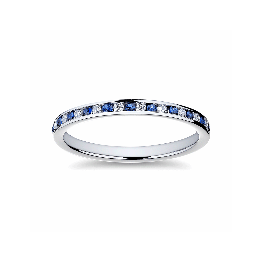 18k White Gold Sapphire.15 Total Weight and Diamond Petite Channel Band