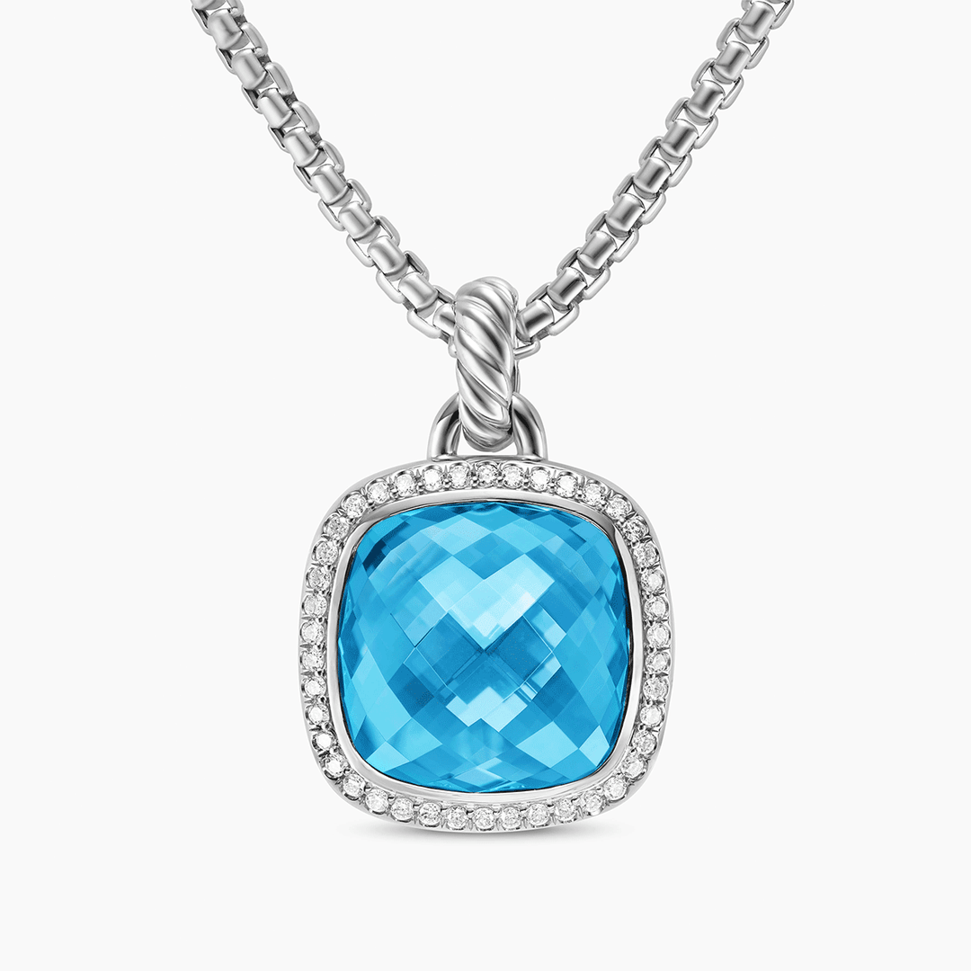 David Yurman Albion Pendant Sterling Silver with Blue Topaz and Diamonds, 15mm