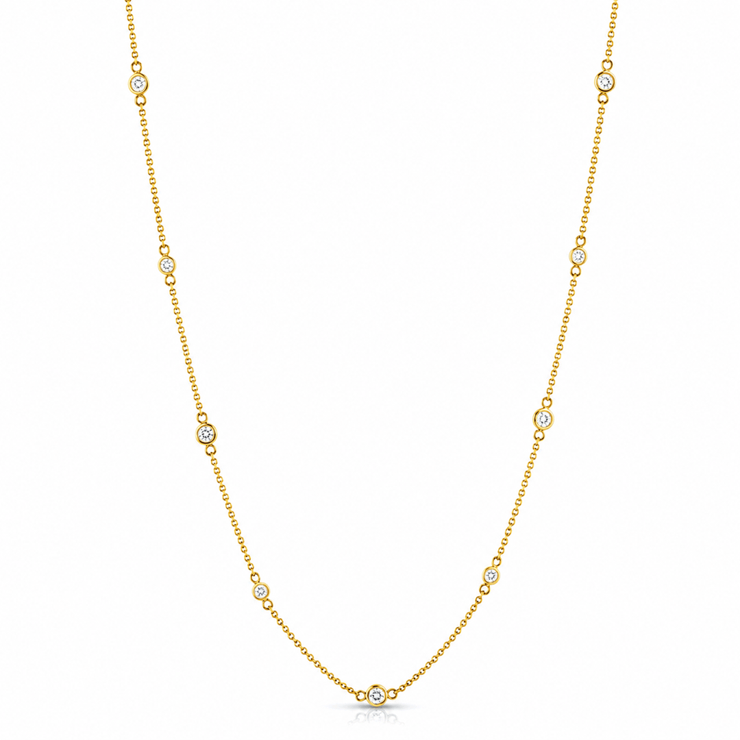 14k Yellow Gold and .77 Total Weight Diamonds By The Yard 18 Inch Necklace