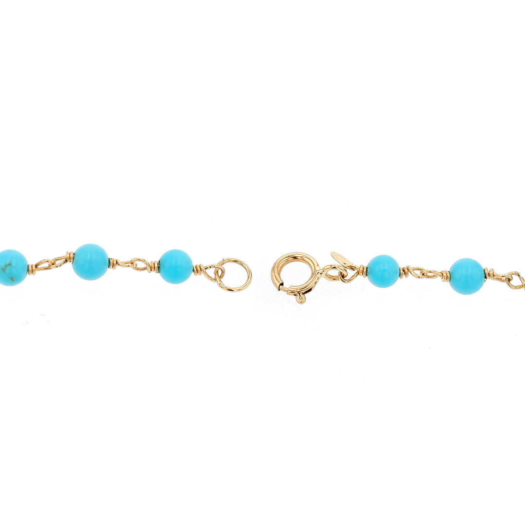 14k Yellow Gold and Turquoise Beads Station Necklace