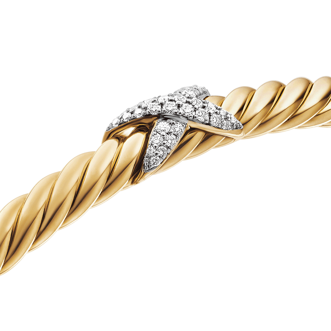 David Yurman X Cablespira Flex Station Bracelet 18K Yellow Gold with Pavé Diamonds, 4mm
