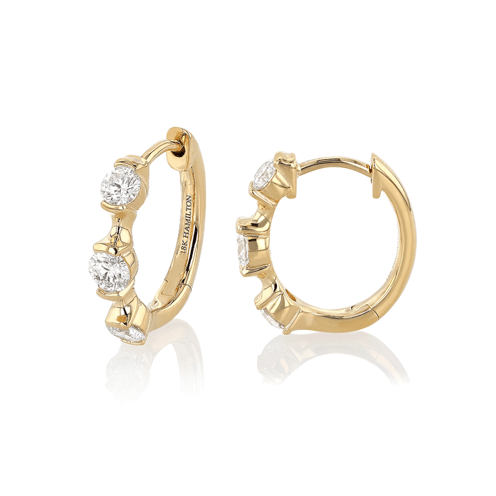 Wave 18k Yellow Gold and .60 Total Weight Diamond Hoops