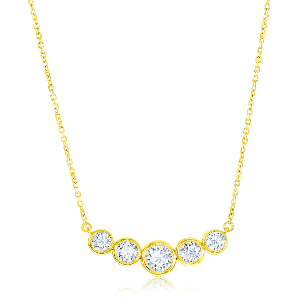 14k Yellow Gold and 1.20 Total Weight Diamond Bezel 18 Inch Necklace